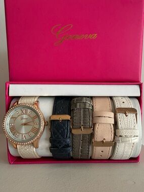 Geneva Women's Interchangeable Strap Watch Set - White, Black, Gray, Pink, Cream